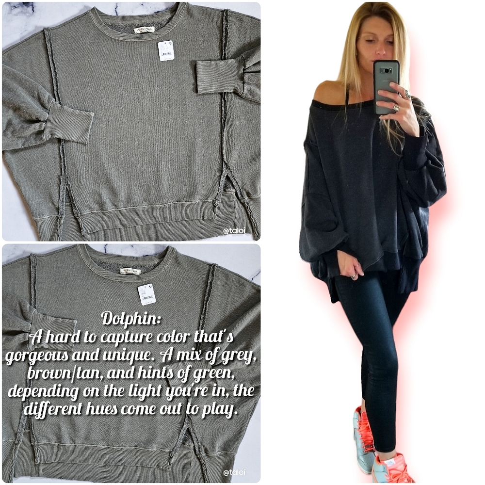 NWT Free People Camden Sweatshirt in Dolphin Size XS SOLD OUT COLOR ON FP!